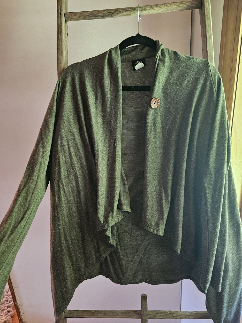 bobeau Olive Green Draped Open-Front Cardigan with Button